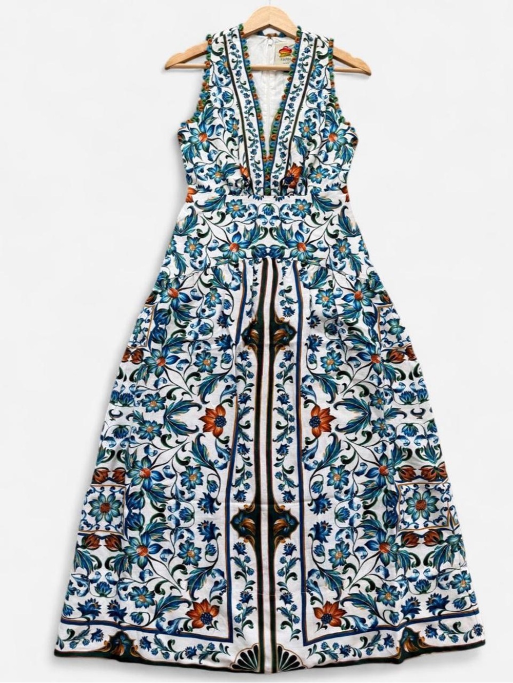 NWT FARM RIO Off-White Flora Tile Scallop Maxi Dress - Picture 4 of 13
